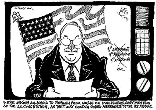 We're Asking All Media To Refraim From Airing or Publishing Any Mention of the U.S. Constitution, As That May Contain Coded Messages To The Public.