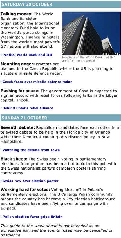 BBC Saturday 20 October and Sunday 21 October
