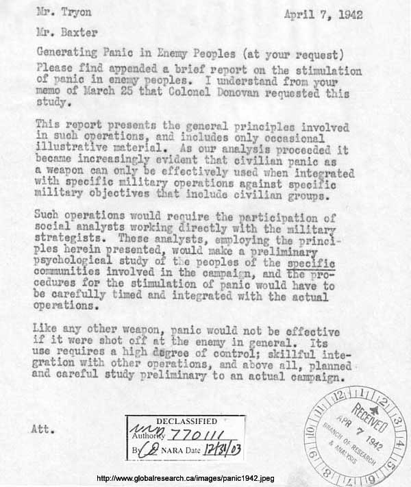 Declassified letter on how to panic the United States people.