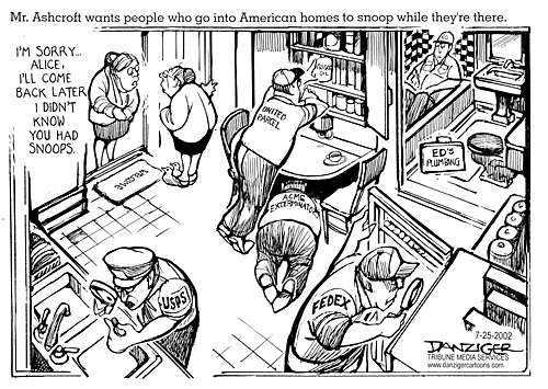 Cartoon of delivery services snooping by Danziger