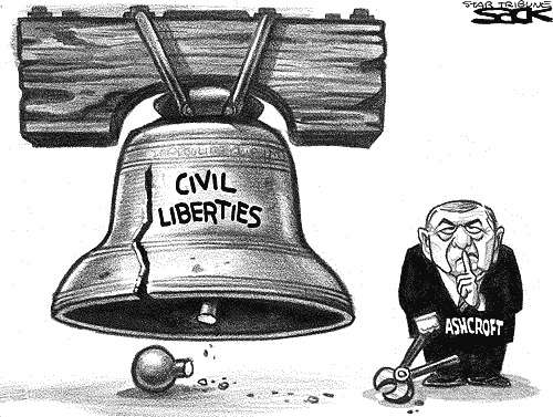 cartoon ashcroft breaking the liberty bell