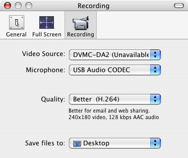 Preferences for QuickTime - Set Microphone input
