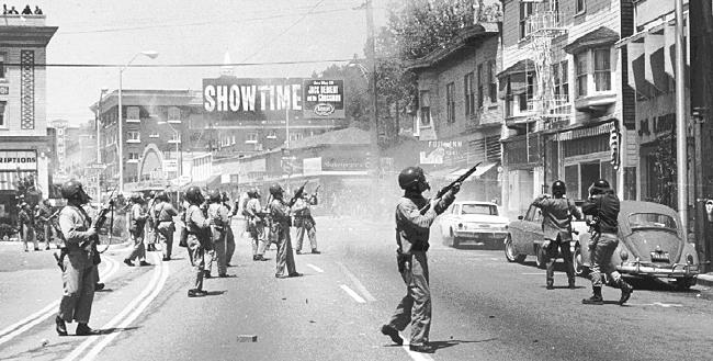 Photograph of National Guard murdering students during People's Park Demonstration , 1969 Berkeley, Ca.