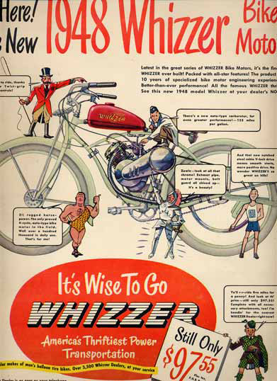 1948 Whizzer advertisement . Cost, $97.55