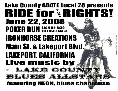Poster ABATE Local 28 - Ride for Your RIghts 22 June 2008 - Music by: Lake County Blues Allstars
