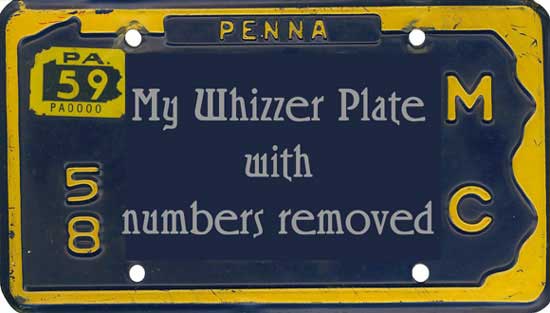 My Whizzer plate with numbers removed 
