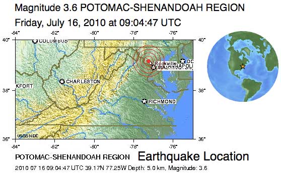 m3.6 Earthquake near Washington, D.C.