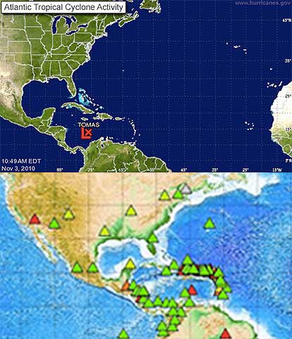 Hurricane Tomas and Seismic Activity - Atlantic - Caribbean Sea - Gulf of Mexico
