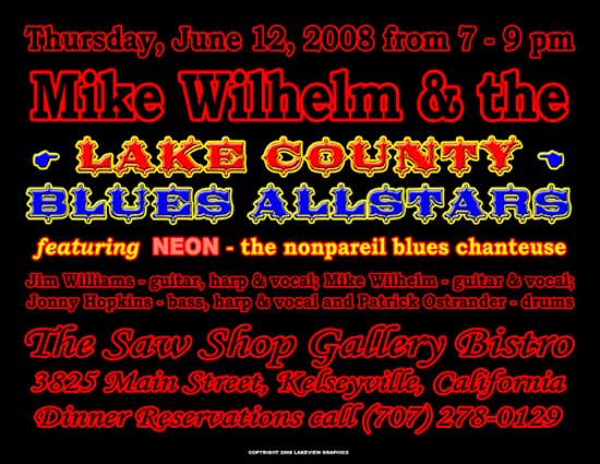 Mike Wilhelm & the Lake County Blues Allstars - 12 June - Kelseyville, CA 7 PM