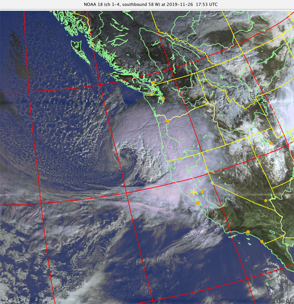 NOAA 18 (ch 1-4, southbount 58 W) at 2019-11-26 17:53 UTC