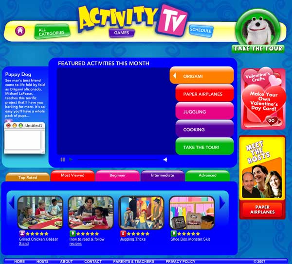 Web shot of Activity TV Home Page