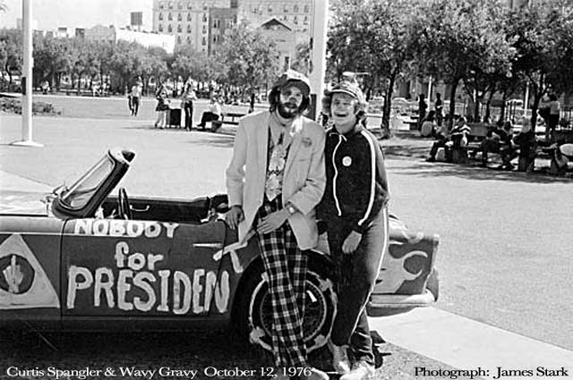 Curtis Spangler & Wavy Gravy, Nobody for President San Francisco Rally, October 12, 1976 - Photograph: James Stark