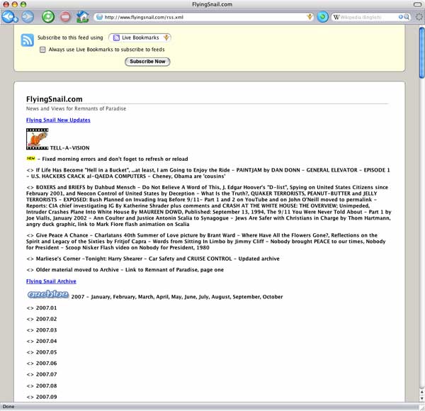 RSS 2.0 Feed as seen by FireFox browser, when clicking the Blue RSS feed in the address box, near the top of the page.