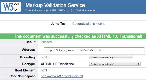 flyingsnail.com July 2012 W3C Validation, August 13, 2012