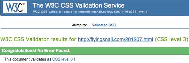 flyingsnail.com W3C CSS July 2012 Validation, August 13, 2012
