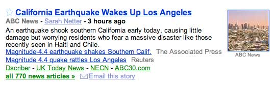 March 16, 2010, magnitude 4.4 L.A. Earthquake snipped from Google News