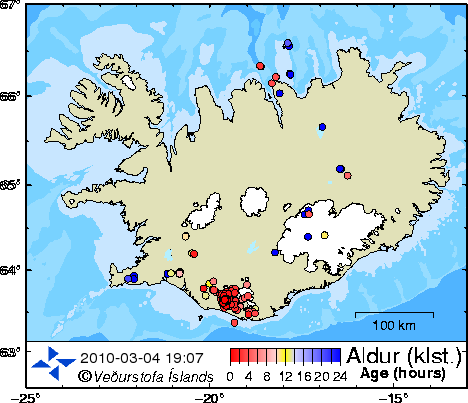 Locations of earthquakes in Iceland in the last 48 hours - 201003.04