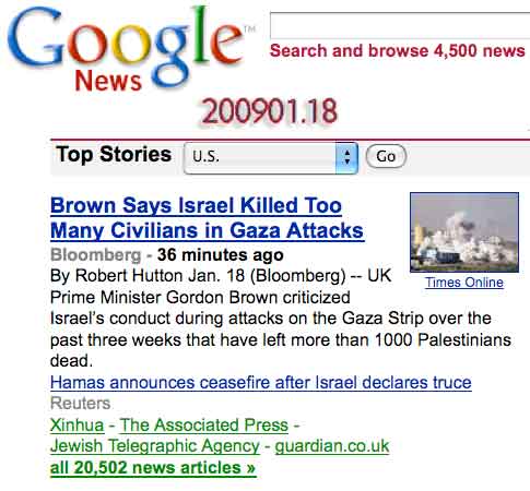 Brown says Israel KILLED TOO MANY CIVILIANS in Gaza Attacks - plus 20, 000 other articles from Google News