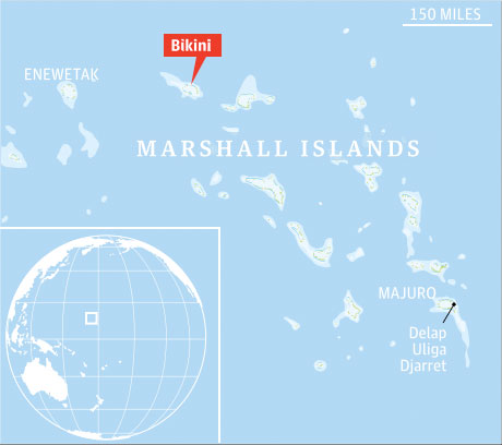 The Guardian, UK, map of Marshall Islands with Bikini Island highlighted