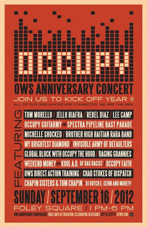 September 16: Occupy Guitarmy OWS Anniversary Concert Featuring Tom Morello, Jello Biafra, and Many More