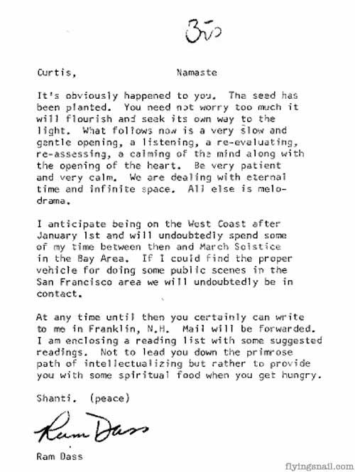 Letter to Curtis from Ram Dass