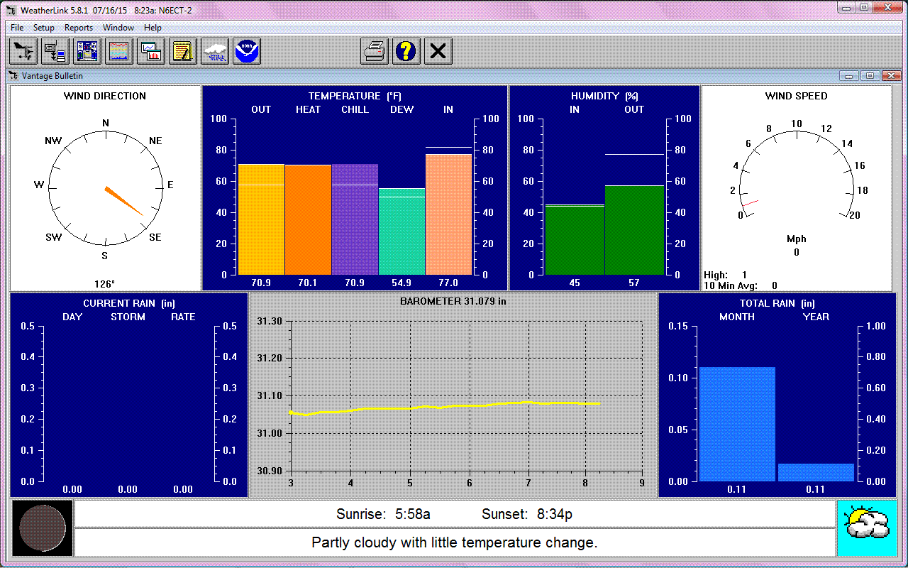 Top is local weather, bottom is concurrent seismic activity; UTC time noted on left, GPS date, UTC, PDT time is located in the lower left corner.